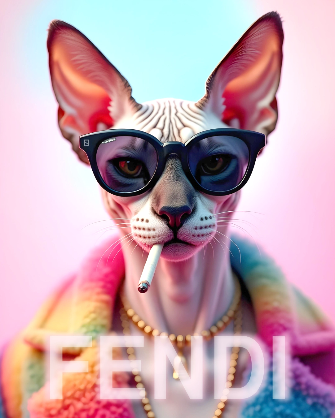 Camiseta Sphynx Prism da Camalestore, T-shirt com estampa de felino Sphynx em cores vibrantes.