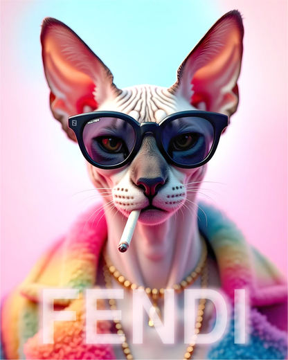 Camiseta Sphynx Prism da Camalestore, T-shirt com estampa de felino Sphynx em cores vibrantes.