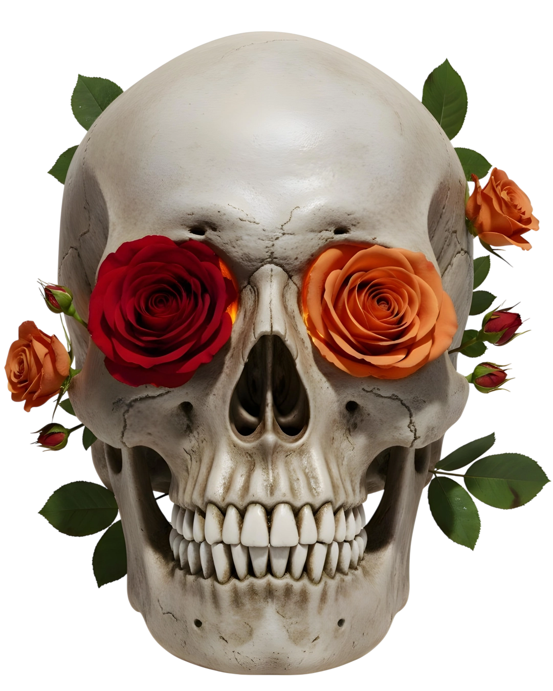 Camalestore camiseta Skull com rosa, camiseta de algodão com estampa de caveira e rosas, estilo casual e moderno.