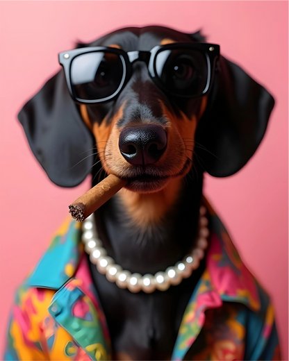 Camiseta Smoking Dachshund da Camalestore, camiseta casual com desenho de cachorro salsicha fumando, em fundo branco.
