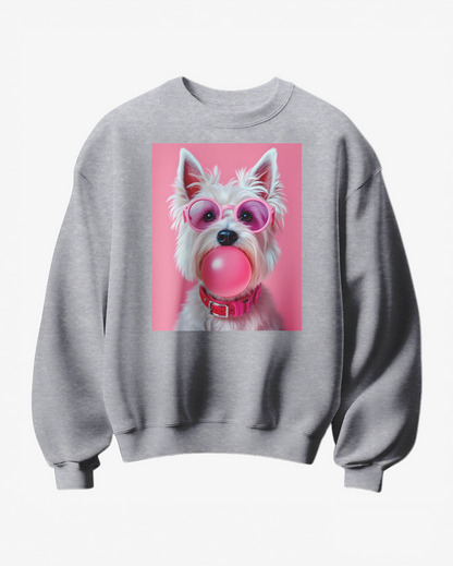 Sweatshirt Camalestore Westie Pink Pop com estampa de cão Westie, cor rosa, confortável e casual para uso diário.