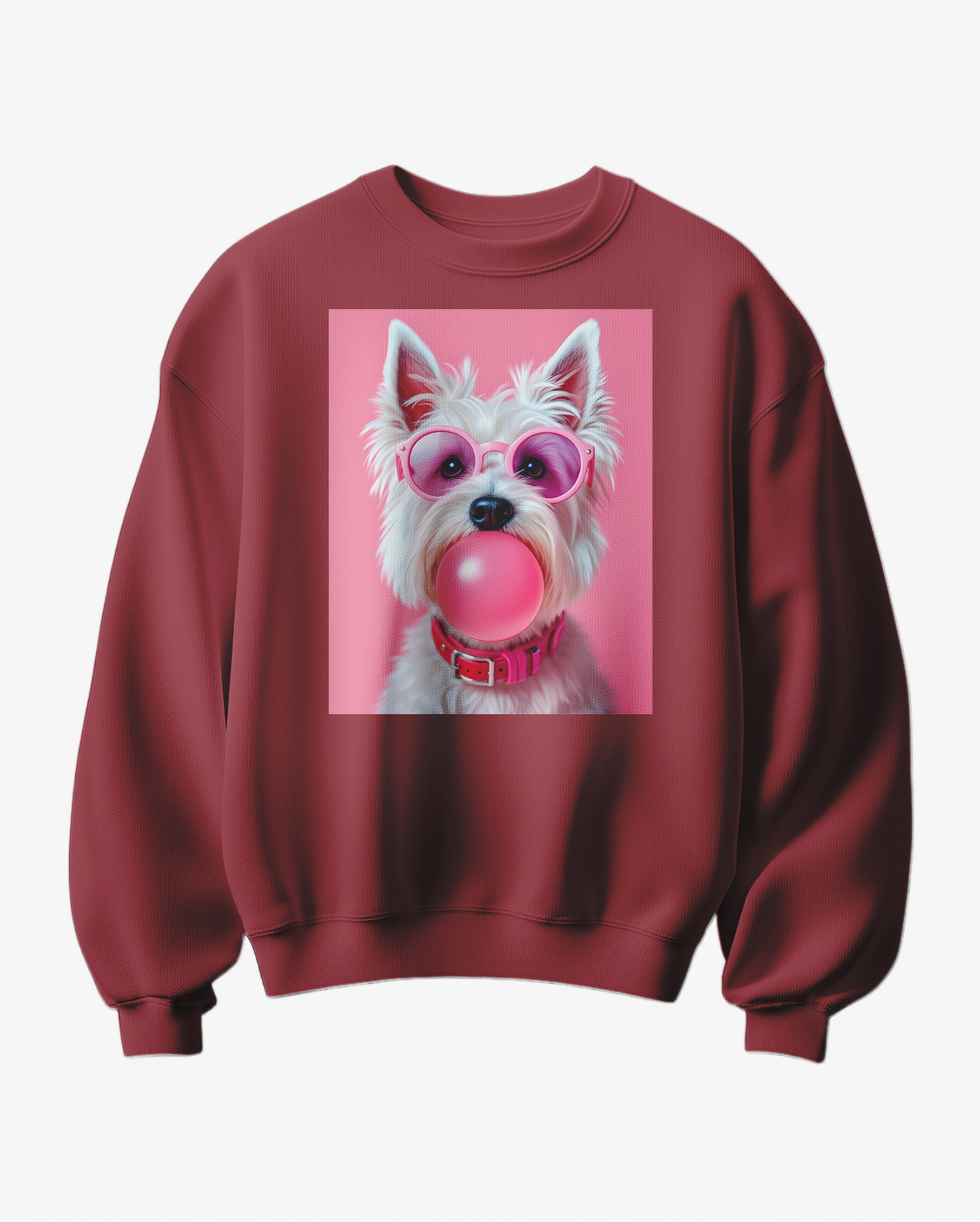 Sweatshirt Pink Pop com estampa de Westie, confortável e moderno, da marca Camalestore, mostrado na imagem.