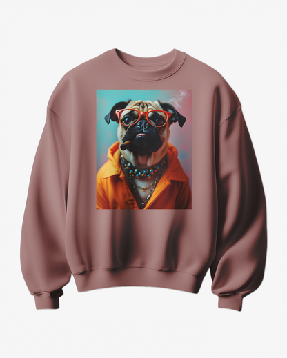 Sweatshirt Camalestore Pug Boss com estampa de pug e design confortável, ideal para um estilo casual e descontraído.