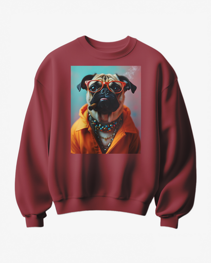 Sweatshirt cinza com estampa de pug e texto "Boss" da Camalestore, confortável e casual, para uso diário.